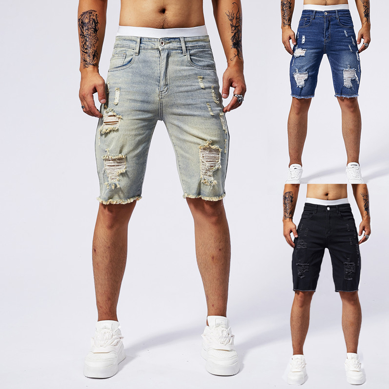 Streetwear Brand Vintage - 2025 صيف جديد الرجال ممزق الدينيم
