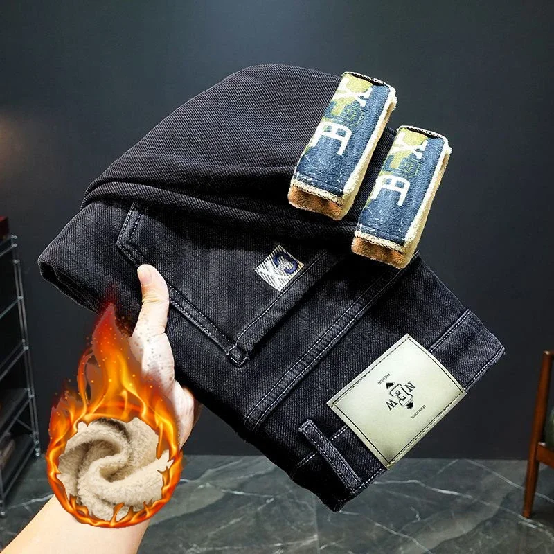 Streetwear Brand Denim - بنطلون جينز رجالي دافئ وسميك بقصة